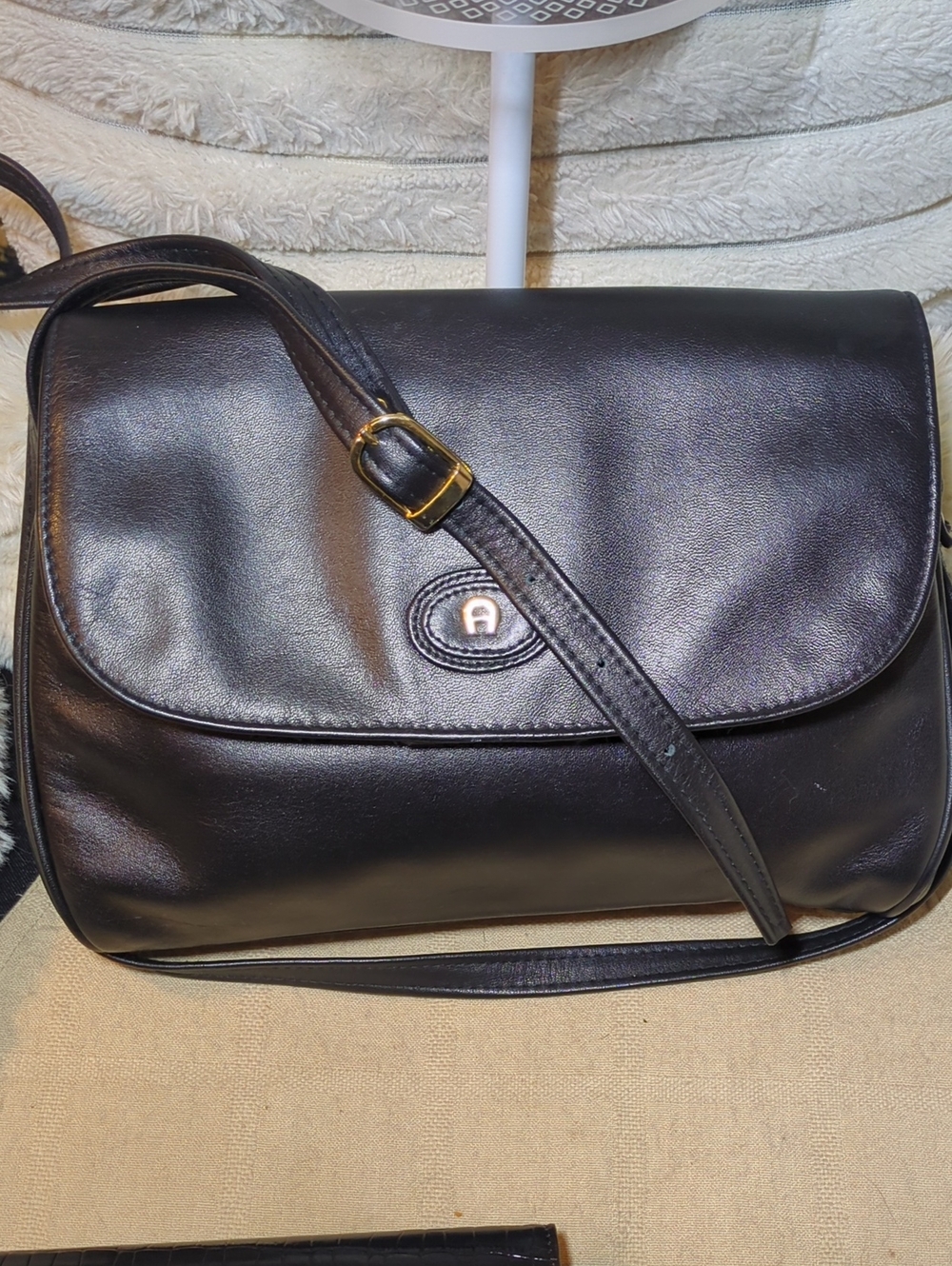 Etienne Aigner Leather Crossbody Bag w/ Black Aigner Croc-Embossed Wallet $110 - Picture 2 of 11